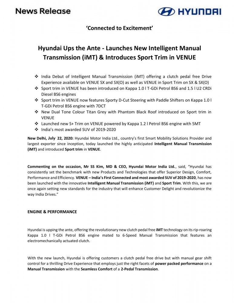 Press Release - Hyundai Launches New Intelligent Manual Transmission (iMT) & Introduces Sport ...jpg