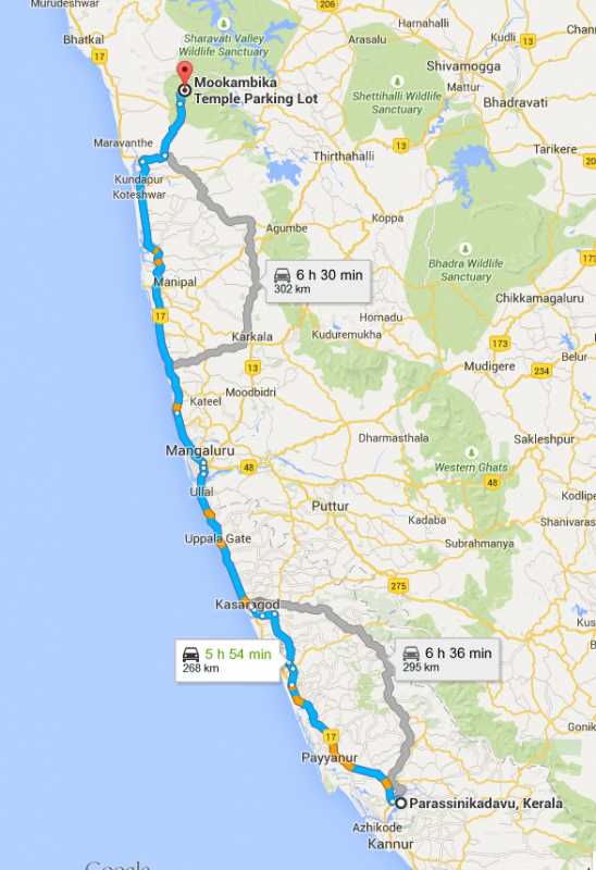 2015-07-20 09_00_13-Parassinikadavu, Kerala, India to Mookambika Temple Parking Lot - Google Map.png