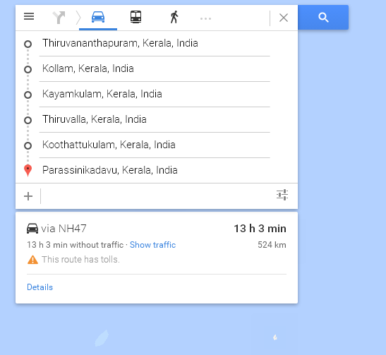 2015-07-20 09_01_28-Trivandrum, Kerala, India to Parassinikadavu, Kerala, India - Google Maps.png