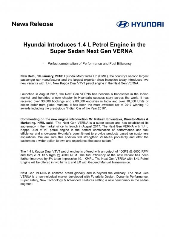 Press Release_Hyundai Introduces 1.4 L Petrol Engine in the Super Sedan Next Gen VERNA-1.jpg