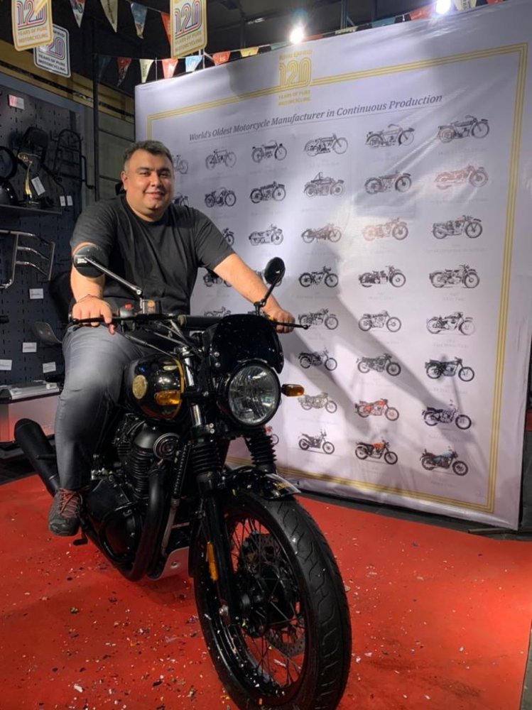 Gagan Narang with his Limited 120 years Anniversary Edition Interceptor 650.jpg